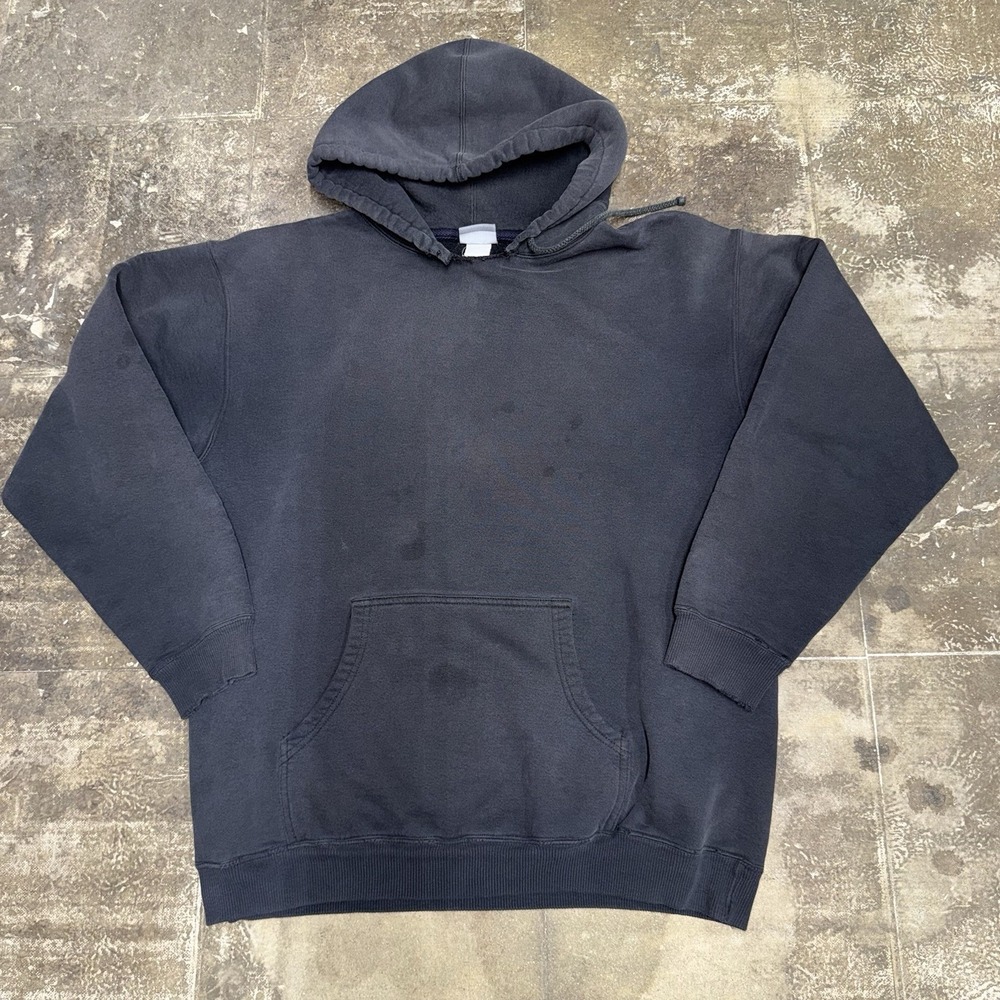 Vintage 90s Men's Fun Tees Hoodie Faded Black Size L/XL Thrashed Y2K Heavyweight